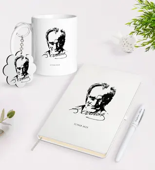 

Personalized Ataturk Themed Trophy Keychain White Notebook Pen Gift Seti-13