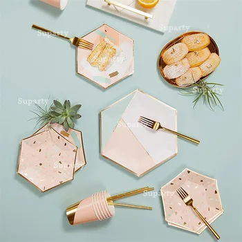 

Pink Rose Gold Party Disposable Tableware Paper Plate Cups Straws Napkins Kids Birthday Baby Shower Party Wedding Decor Supplies