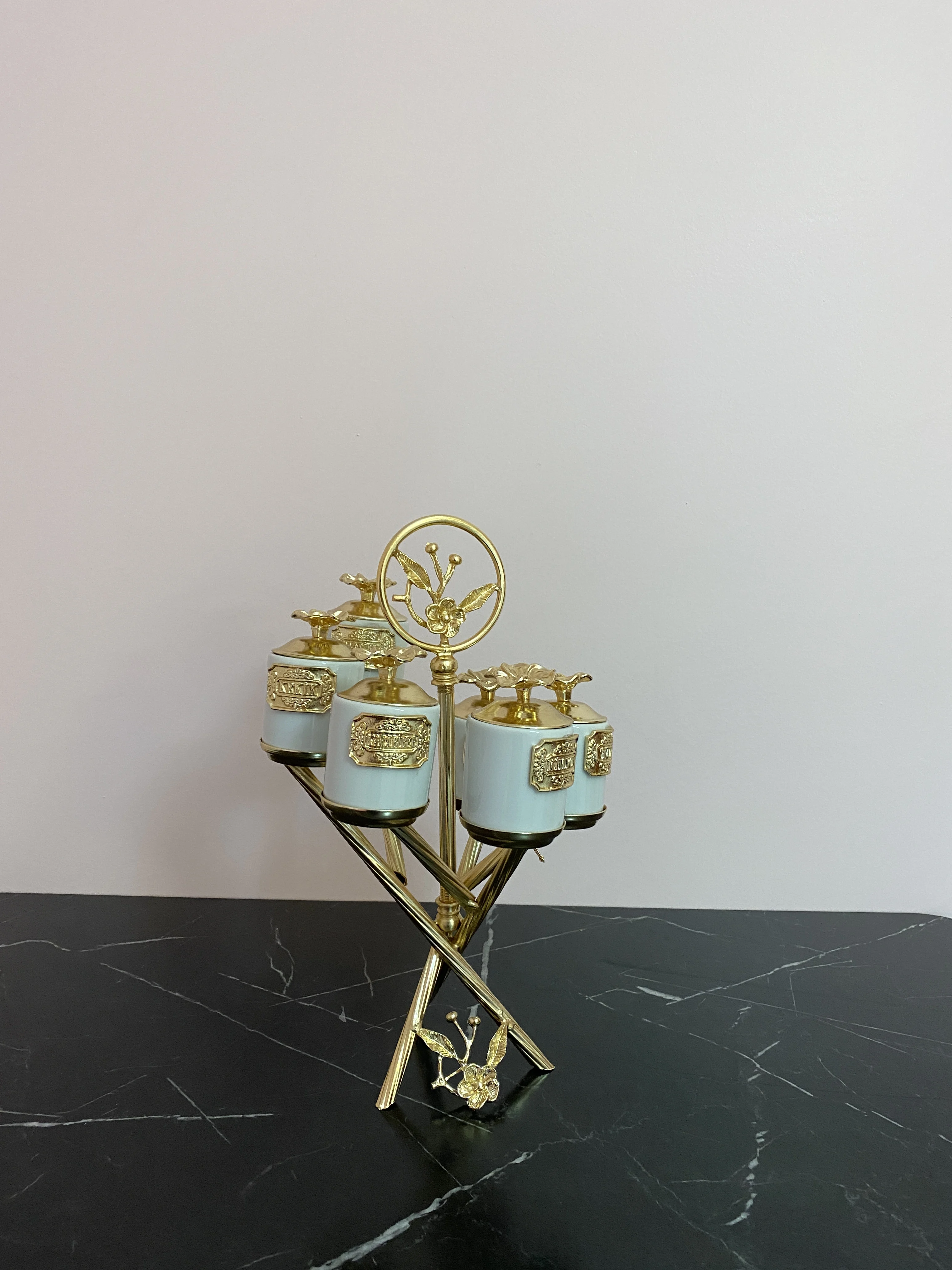 unique gold canister set for tea, sugar, and coffee