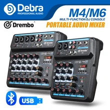 Debra M-4/6 Protable Mini Mixer Audio DJ Console with Sound Card, USB, 48V Phantom Power for PC Recording Singing Webcast Party