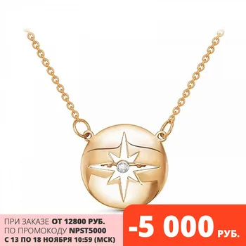 

Gold necklace 585 tests with stones: fianit, womens neck pendant, necklace, female, fashion jewelry.