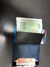 Bycobecy-tarjetero de aluminio con broche para hombre y mujer, funda de Metal RFID para tarjeta de identificación inteligente, Delgado, titular de la identificación, cuero PU