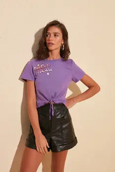 

Trendyol Printed Crop Knitted T-Shirt TWOSS20TS0761