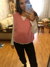 Pullover Vest Sweater Knitted Pink Winter Women Warm Girls Autumn V-Neck Casual New