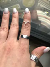 Anillo ajustable con forma de V para mujer, joyería fina con letras onduladas geométricas de Plata de Ley 925 auténtica, accesorios de personalidad para fiesta