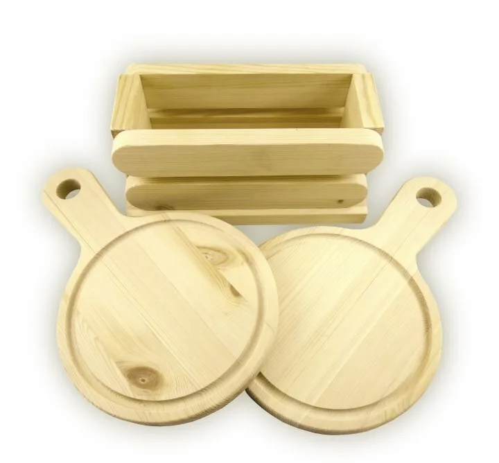 Набор круглых разделочных досок с ручкой на большой подставке KIMOWOOD KW-2 32.5*25*12 см |