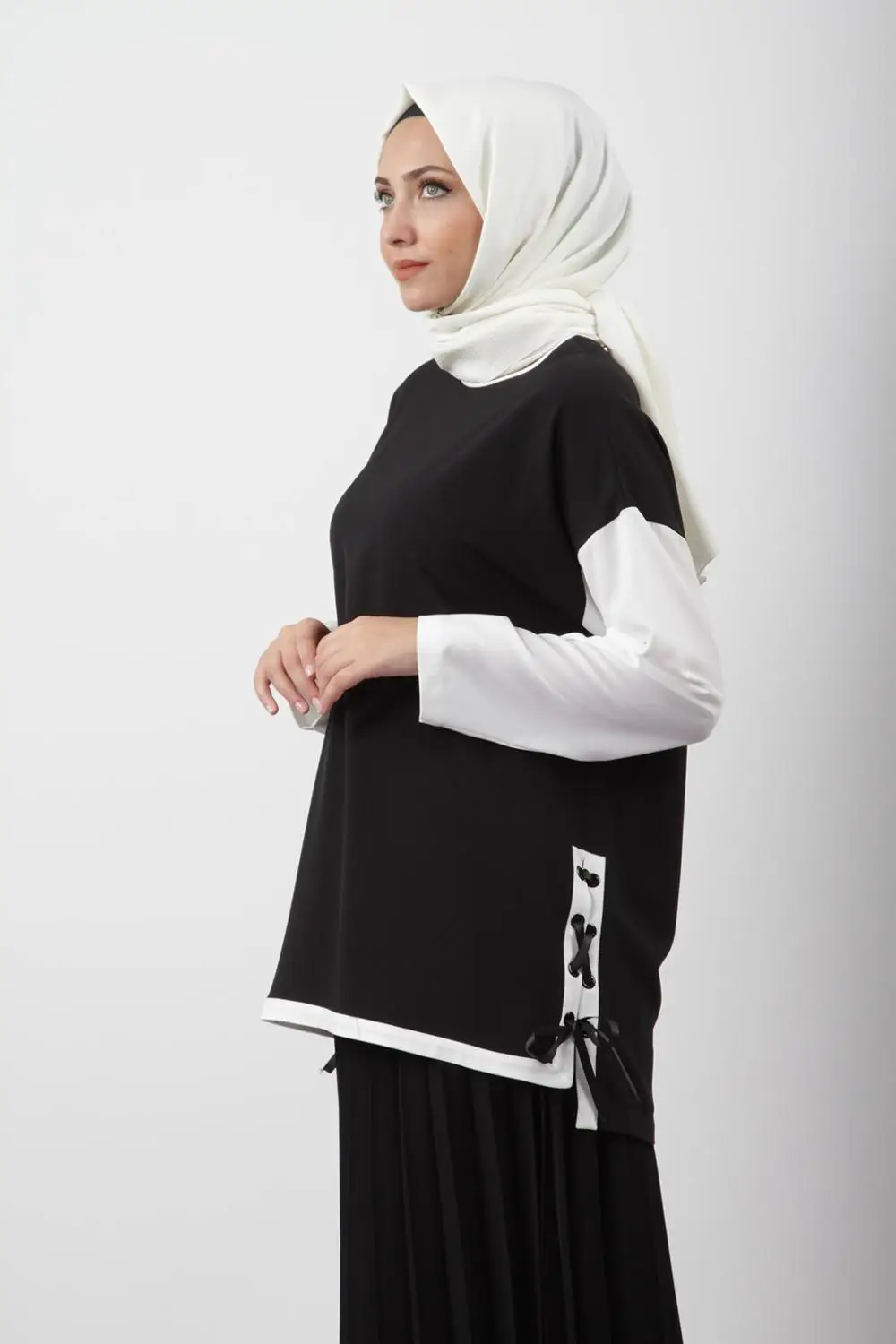 SIYAH 6539-PLİSE ETEKLİ İKİLİ TAKIM-KEMAL AYDIN - Цвет: SIYAH