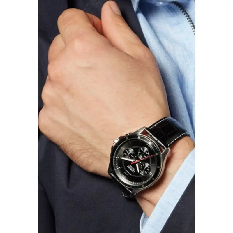 Casio Men's Watch Enticer Quartz Black Dial Leather Strap Luxury Steel Case  MTP-1374L-1AVDF Water Resistant Mineral Glass Style - AliExpress Watches