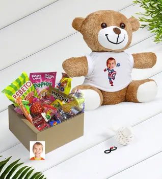 

Personalized Male Child Captain America Caricature Of Nostalgic Lezzetler Plush Teddy Bear Gift set
