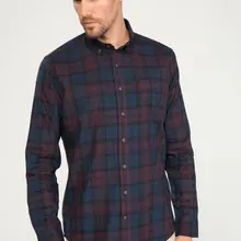 Дефакто Мужская рубашка темного цвета с длинным рукавом мужская повседневная клетчатая рубашка с отложным воротником мужская Топ Cloth-J1417AZ18WN