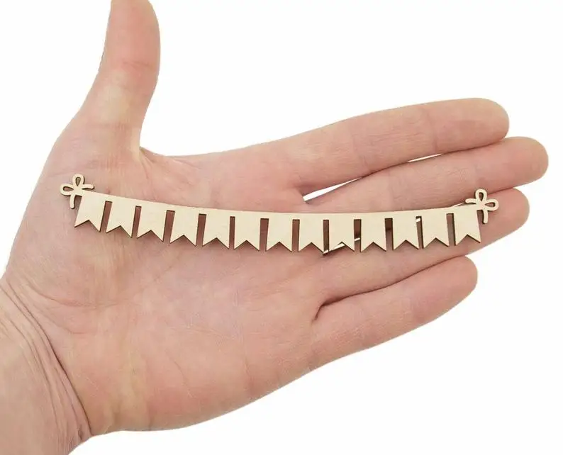 

Wooden Bunting (15cm) Shape Wood Garland Flag Embellishment Craft Decoration Gift Decoupage 0576