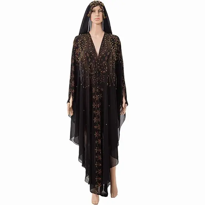 

Muslim Turkish Abayas Kaftan Diamonds Beading Bat Sleeves Arabic Dresses Moroccan Caftan Middle East Dubai Hooded Robe Dress