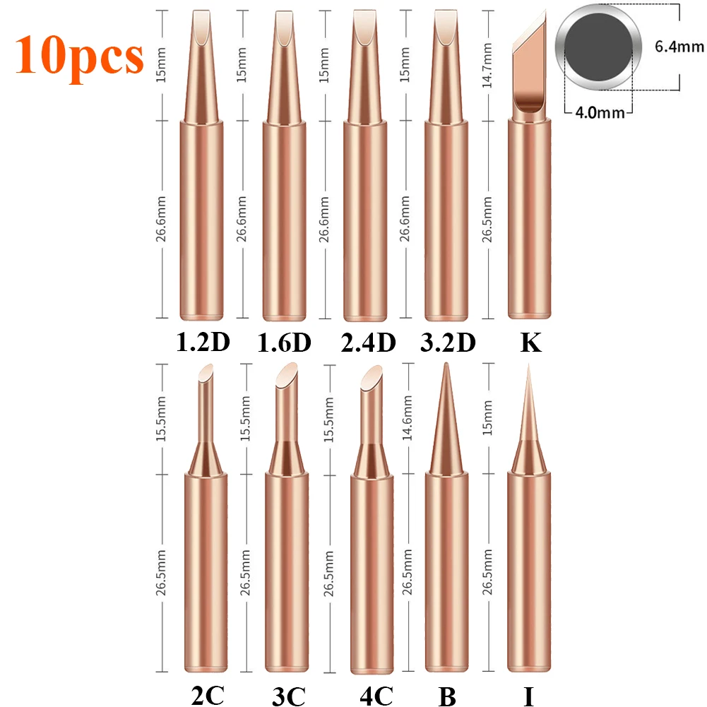 5/12pcs  I+B+K+2.4D+3C 900M-T Pure Copper Soldering Iron Tip Lead-free Solder Tips Welding Head Soldering Tools Branding Iron flux core welding wire Welding & Soldering Supplies