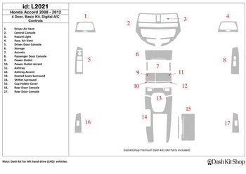

Interior lining for Honda Accord 2008-2012. Set L2021.