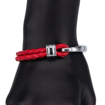 

Leather bracelet (genuine leather, lock-loop, red) 53785