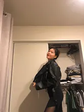 Jacket Short Winter Coat Faux-Leather Mozuleva Black Women Retro PU Turn-Down-Neck Loose