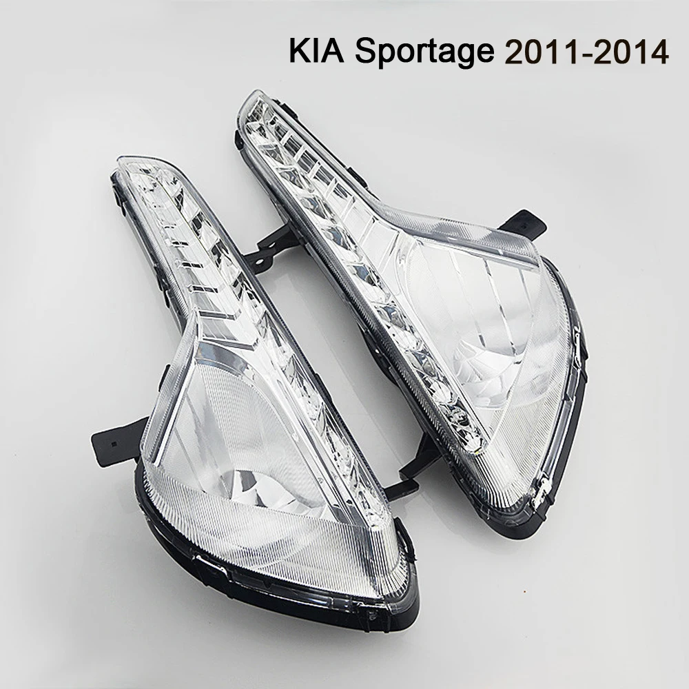 

ECAHAYAKU Car Flashing LED DRL Daytime Running Light for Kia Sportage 2011 2012 Fog Lamp Cover Daylight with Yellow Turning