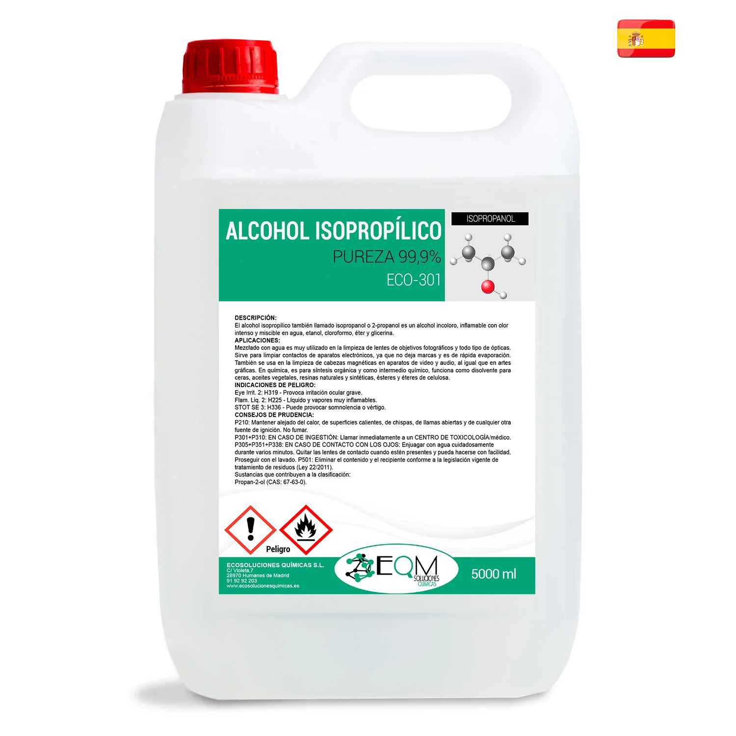 Alcohol Isopropílico 99,9% puro| 5L |Limpieza componentes electrónicos.Desinfección y Limpieza Superficies. Alcohol Isopropílico