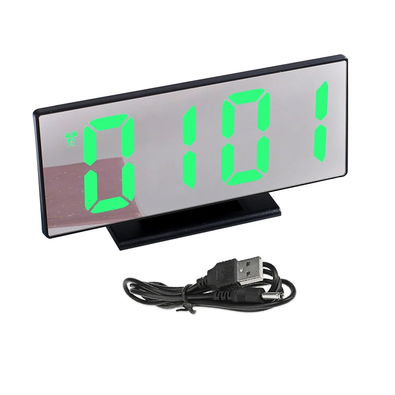 Новые зеркальные электронные будильники 3D большой экран светодиодный цифровой настольные часы Температура Дата Время Повтор часы 2 модели дисплей - Цвет: Black Green Number