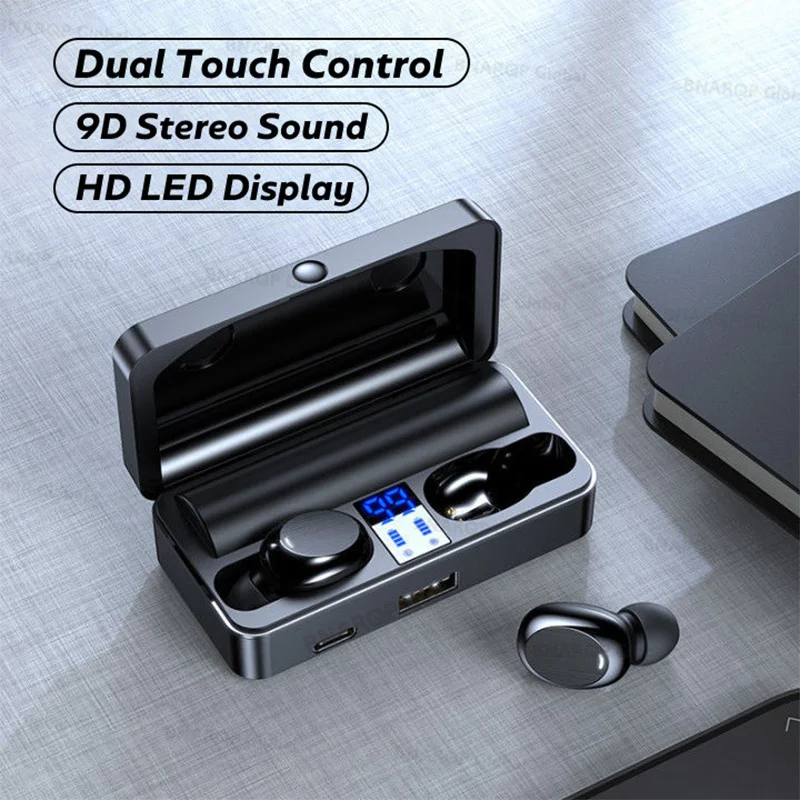 Bluetooth 5.0 Headphones 1200mAh Charging Case LED Display Wireless Earphones HiFi Sport Stereo Earbuds Headsets with Microphone |
