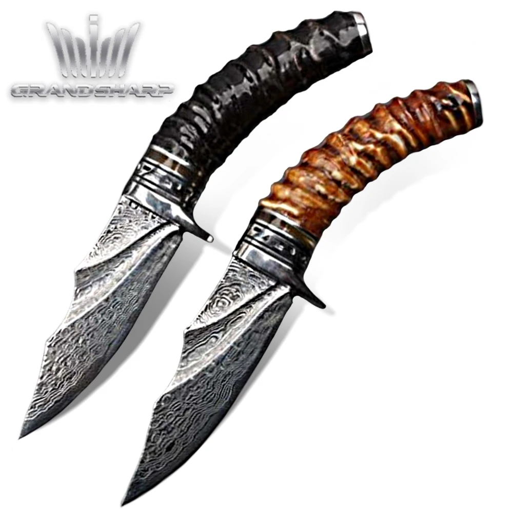 

Damascus Hunting Knife Horn Handle Fixed Blade Damascus Steel Camping Outdoor Fishing Tools Tactical Damascus Knives Home Tool
