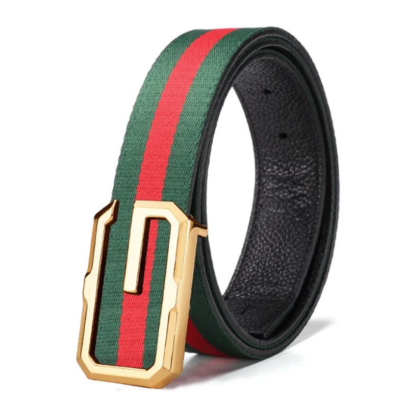 

HORIZONPLUS NEW FASHION TRENDY MEN WEB LEATHER BELT STRIPE PATTERN