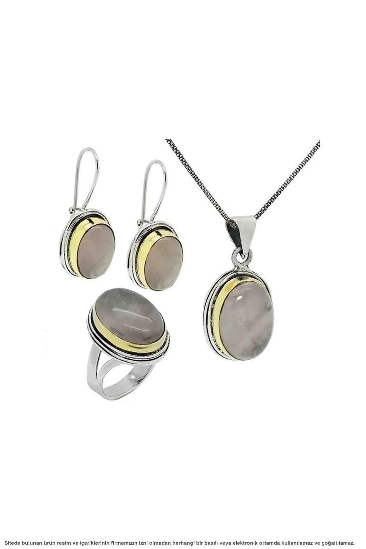 

Silver Pink Quartz Stone Handwork Set Jewelry