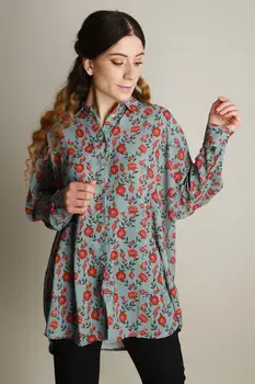 

Women's Button Floral Printed Low Shoulder Shirt