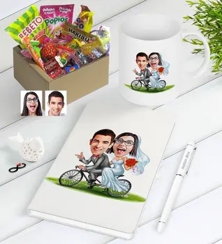 

Personalized Maried Caricature Of Nostalgic Lezzetler Notebook Pen Mug Gift Seti-3