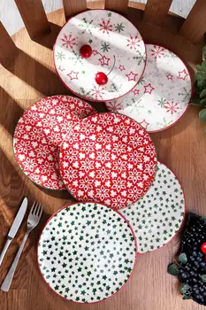 

8.2 Inch 6 pcs Handmade Ceramic Christmas Cake Plate Red White Green... Pizza Steak Dinner Dessert Food Tray dinnerware