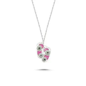 

Angemiel 925 Silver Lurex Enamel Footprint Necklace-Pink
