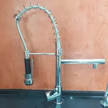 Kitchen Faucet Pull-Out Chrome-Spring Mixer Dual-Spout Single-Handle 360-Rotation Side-Sprayer