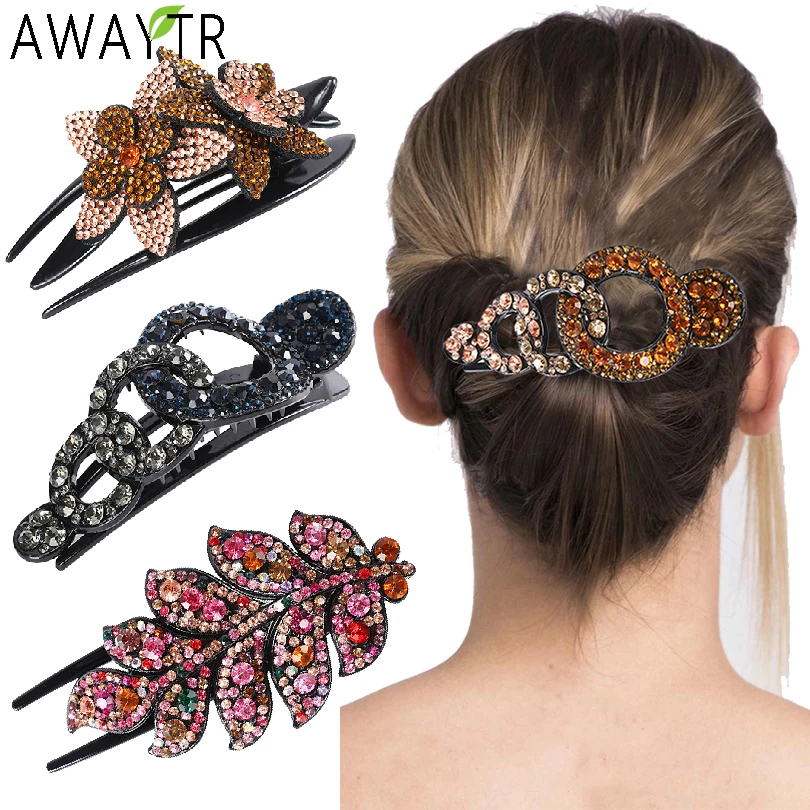 Fashion Girl Rhinestone Hair Claw Tree Leaf Geometric Imitation Barrettes Hairpin Retro Crystal Hair Clips Wome Hair Accessories