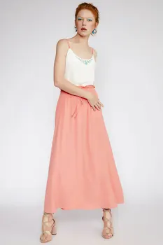 

Stylish High Waist Pink Skirt A-Line Ankle Length Flared Adjustable Waist