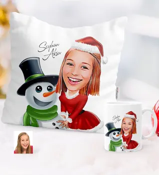 

Personalized Christmas Themed Lady Caricature Of Pillow Mug set-4
