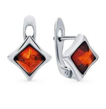 

Silver earrings with amber sunlight sample 925
