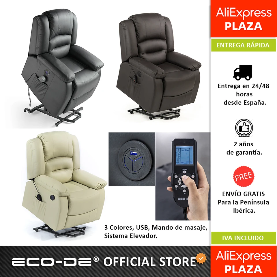 HOMCOM Sillón Relax Levanta Personas Auto-Ayuda con Control Remoto  Reclinación Eléctrica 160° Reposapiés Respaldo Tapizado en PU y Bolsillos  Laterales