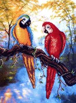 

B1400 set for embroidery with beads 'паутинка' 'попугаи', 36*28 cm