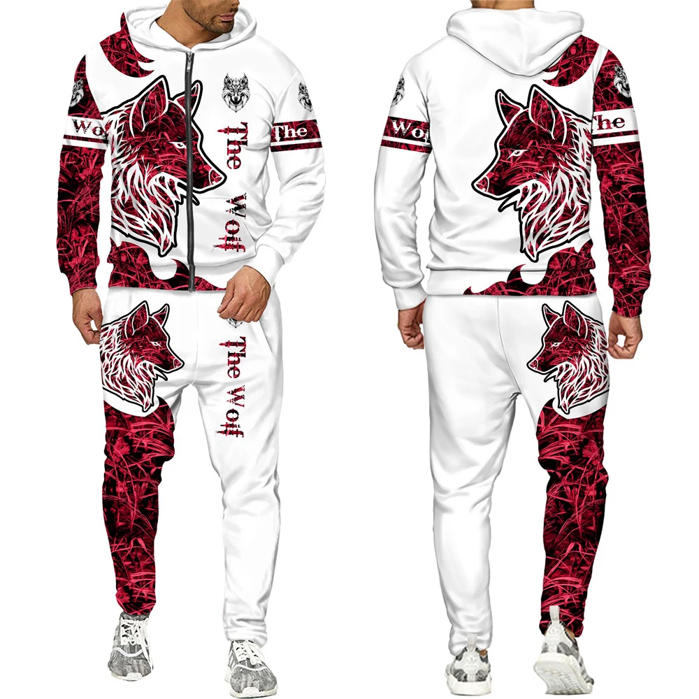 Lion Wolf 3d Printed Hoodie Pants Suit Male Autumn Winter Casual Tracksuit Animals Men Set Fashion Men's Clothing | Мужская одежда