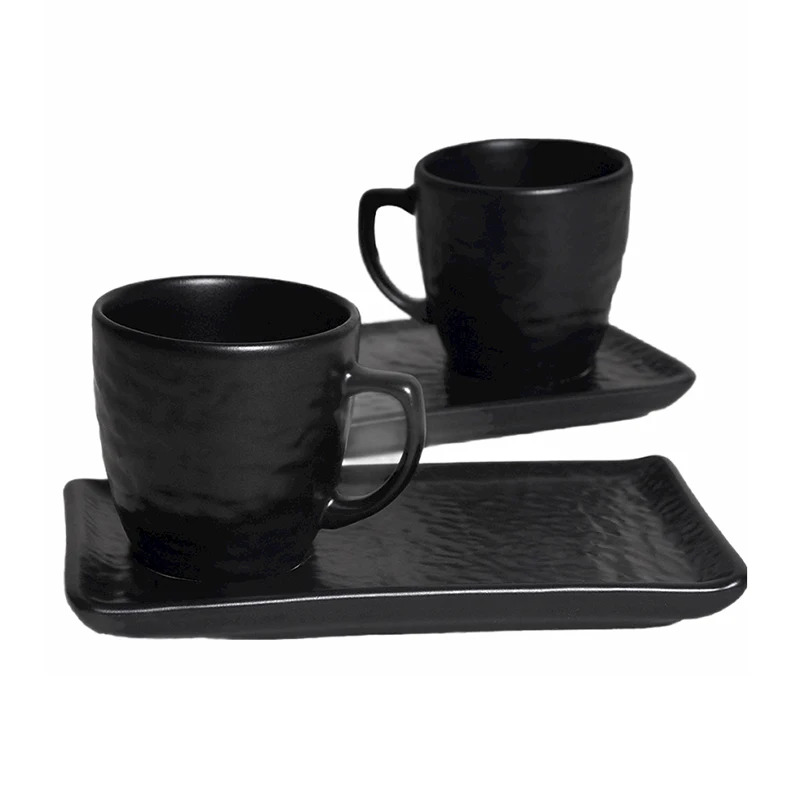 

Matte Black Stoneware Earthenware Turkish Coffee Set for 2 Person Espresso 95 ML Gift Mom New Home Woman Made in Turkey