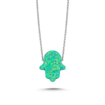 

Angemiel 925 Silver Green Opal Fatma Master Hand Necklace