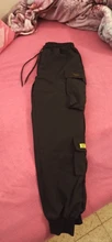Pantalones Cargo de harén con bolsillos laterales para hombre, pantalón negro de Hip-Hop, informal, a la moda, ropa de calle, 2020 cintas