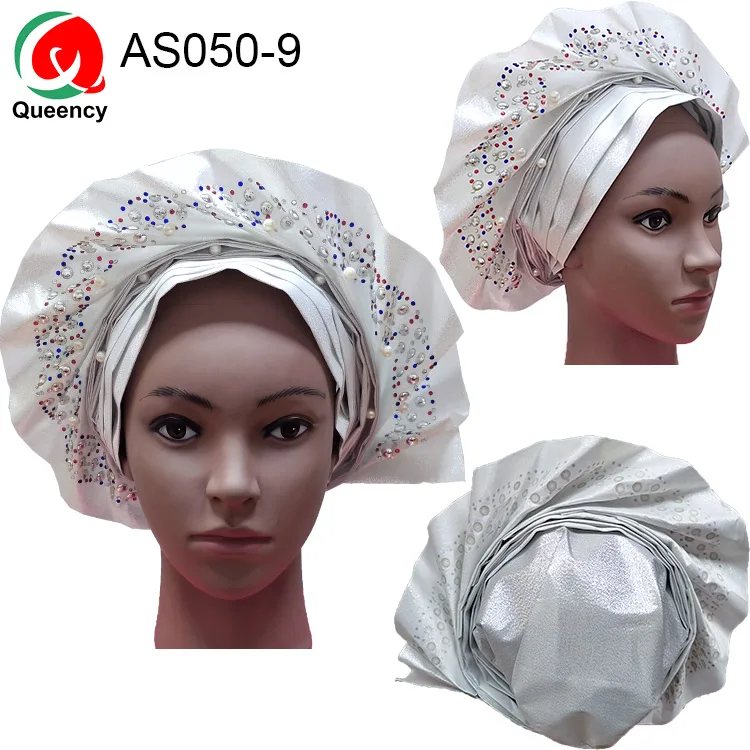 AS050 DHL-Good quality sego already made beads headtie nigeria women handmade auto hele with stones and beads for wedding - Цвет: AS050-9