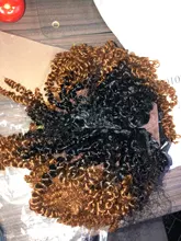 14 pulgadas Ombre pelo rubio Afro pelo rizado que teje 7 unids/lote extensiones de cabello sintético 6 mechones con cierre para las mujeres negras