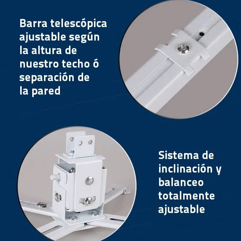 Supporto Proiettore Soffitto Universale - Girevole 360&deg; - Regolazione Altezza 40-63cm - Carico 15kg