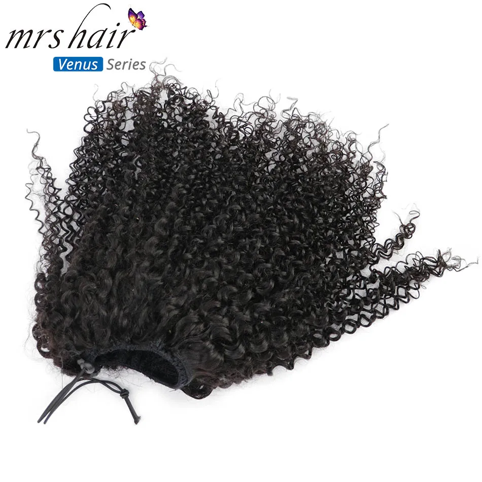 Ceny MRSHAIR Afro perwersyjne kręcone Ponytails Puff dziewiczy włosy dla czarnych kobiet włosy 4b 4c Coily sznurek Perruque Afro Cheveux klip w