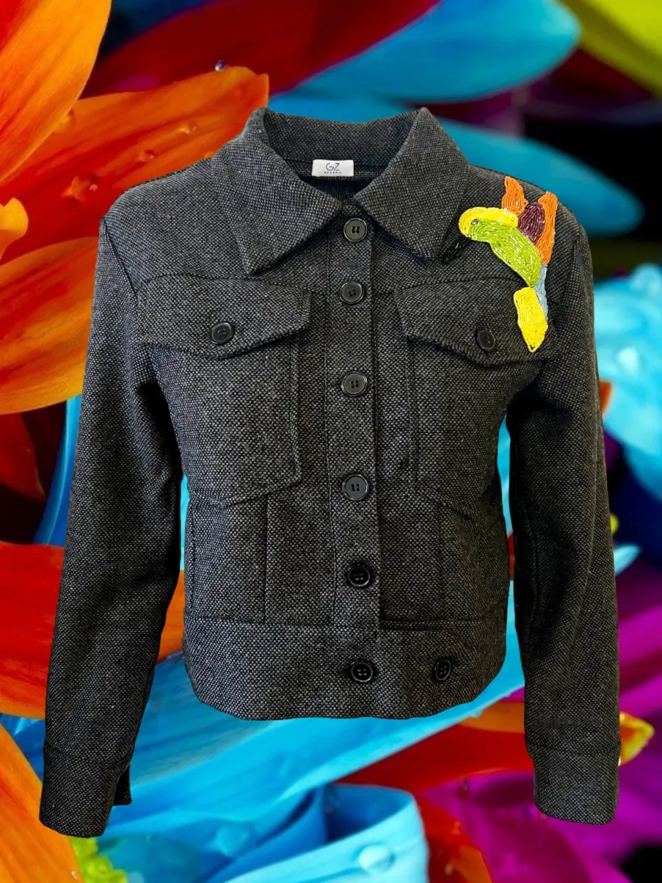 Colorful Bird Embroidered Anthracite Biker Jacket 310676 tent carpet 200x200 cm anthracite