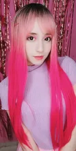 LOUIS FERRE negro Rosa rojo pelucas Cosplay largo recto Ombre peluca sintética con flequillo negro las mujeres Afro resistente al calor de fibra