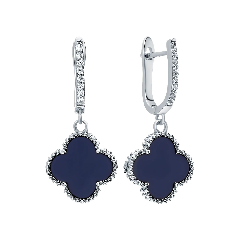 Silver earrings with ceramics and cubic zirconia sunlight sample 925 test | Украшения и аксессуары