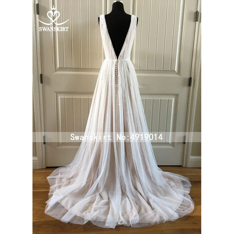Феи Тюль свадебное платье Swanskirt K310 светильник v-образным вырезом A-Line Цветы открытая спина платье для невесты принцессы без рукавов Vestido de Noiva